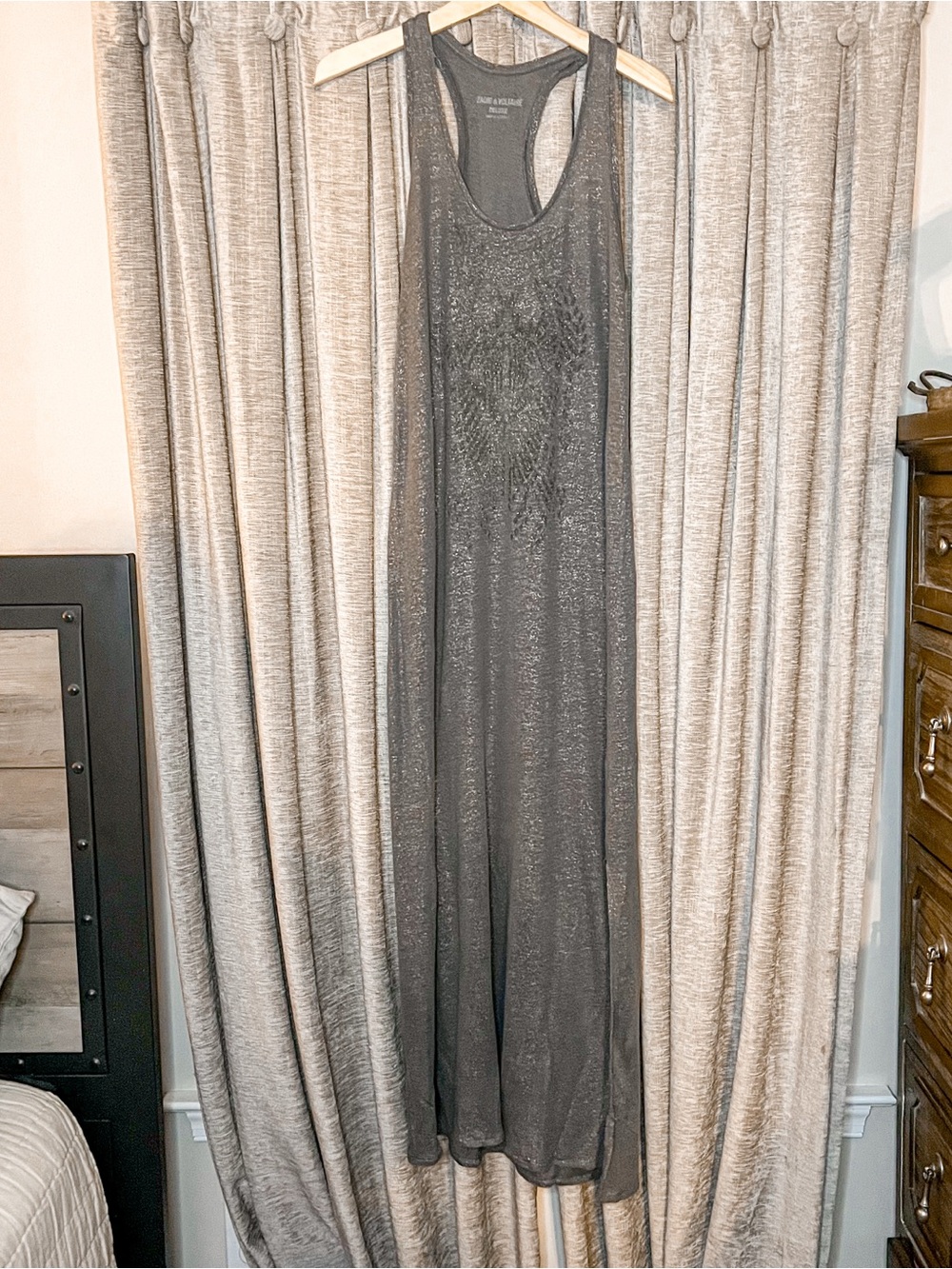 Zadig & Voltaire Gray with Silver Shimmer Racerback Tank Maxi Dress Size Small